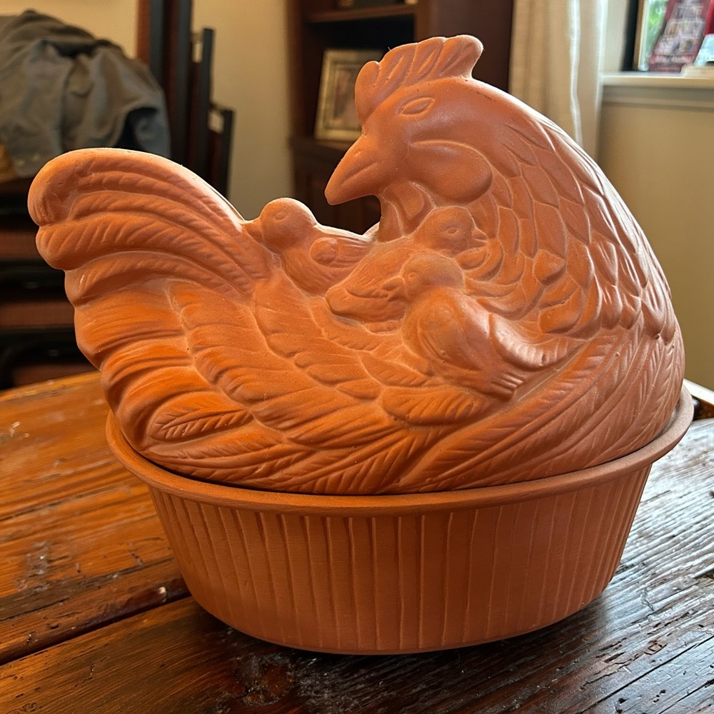 Vintage Chicken Terra Cotta Pot Clay Roasting Pan UNGLAZED 1981 Gourmet Topf 233
